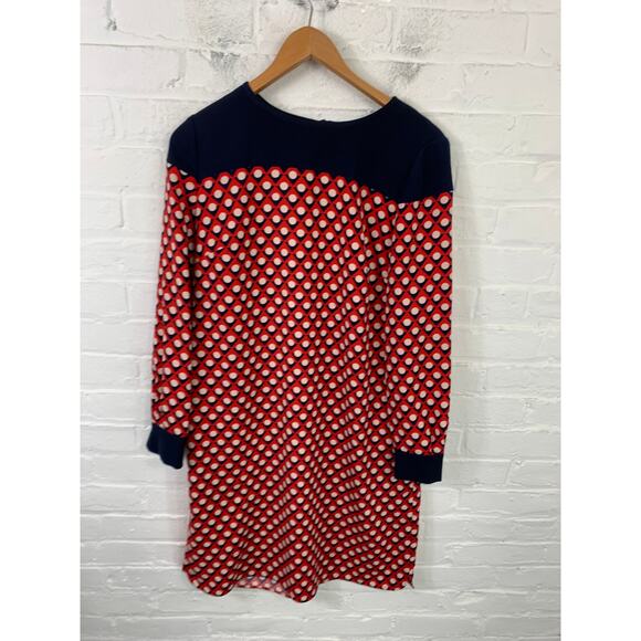 Boden Women's Ursula Geometric Triangle Dot Crepe Shift Dress Red Navy Size L - Picture 1 of 4